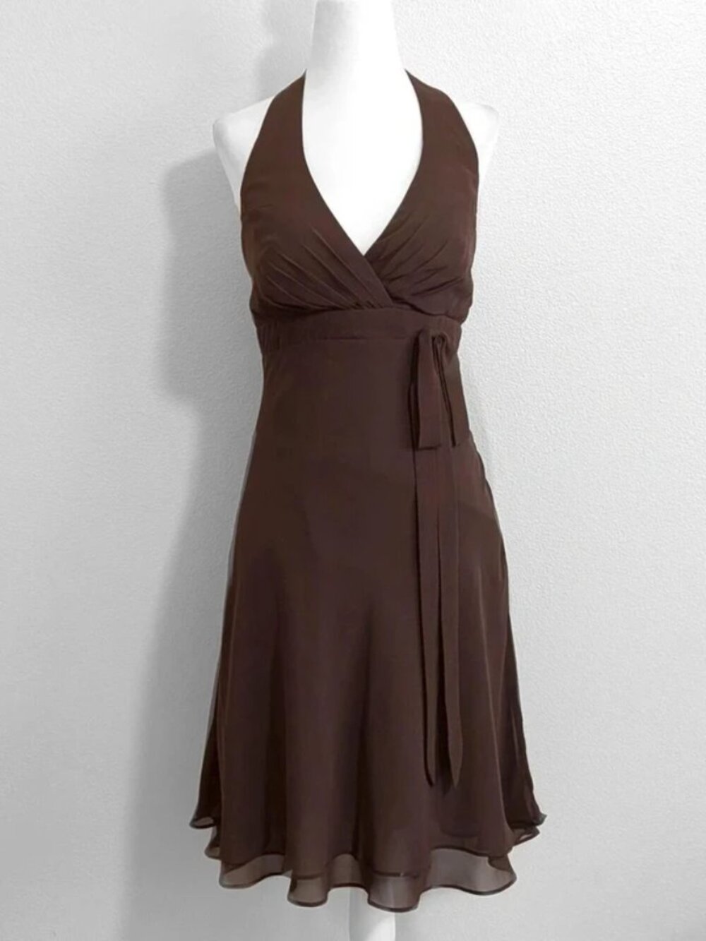 Vintage Alfred Angelo Brown Flowy Chiffon Halter Dress | Size 10